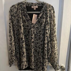 Philosophy Black and Cream Floral Blouse